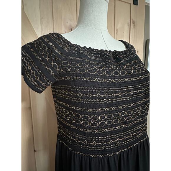 Michael Kors | Gold Sparkle Black Short Sleeve Midi Dress | Size Large - Picture 2 of 13